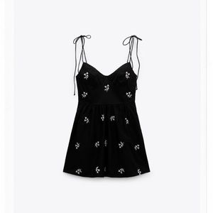 Zara poplin floral embroidered mini dress size small new with tags